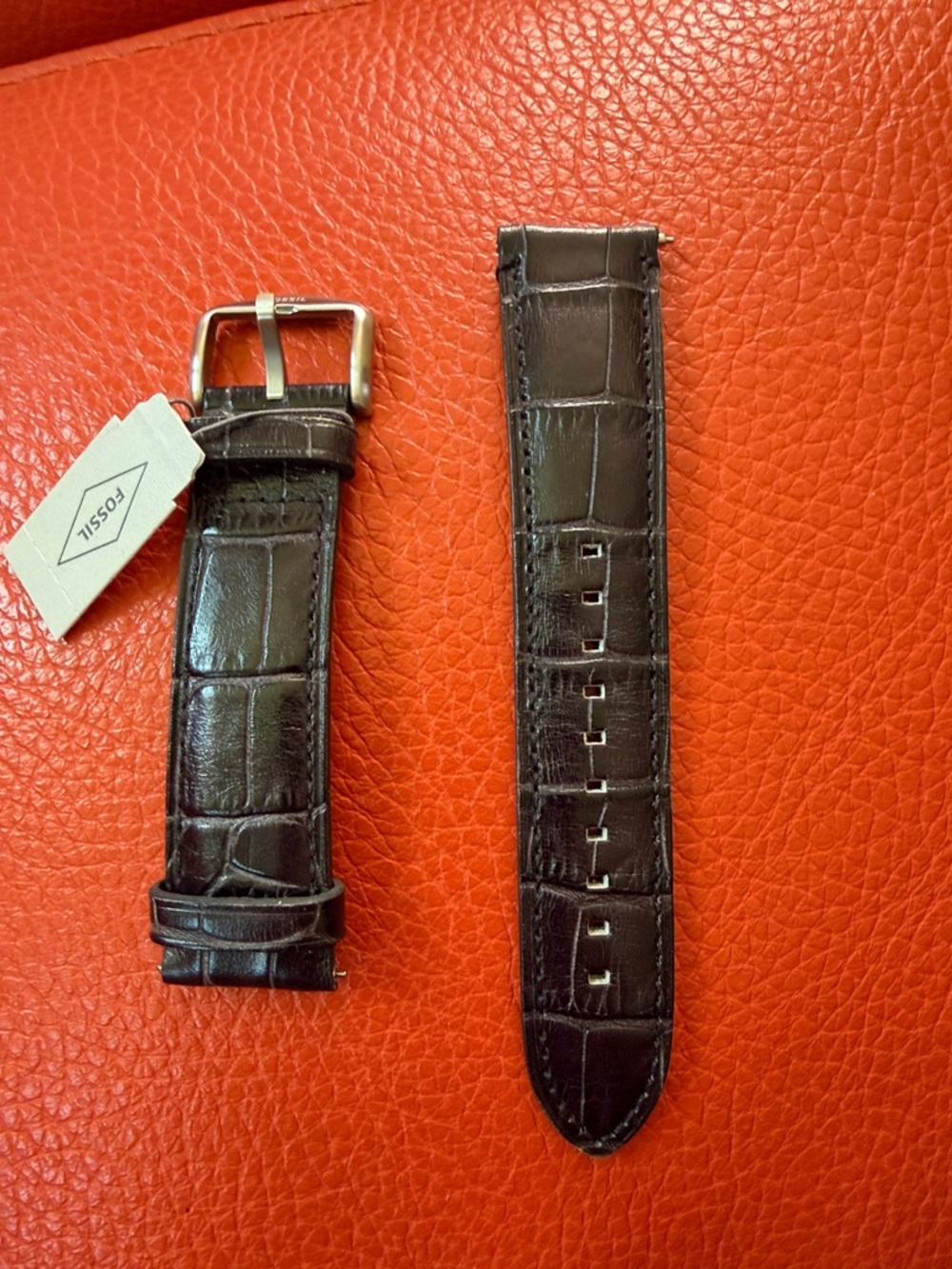 Fossil Men's Croc-Embossed Leather Watch Strap with Silver Buckle